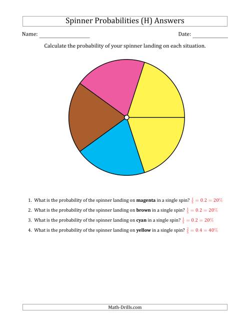 The Non-Numerical Spinners with Colors (5 Sections) (H) Math Worksheet Page 2