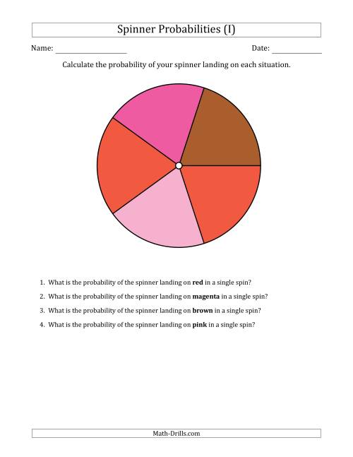 The Non-Numerical Spinners with Colors (5 Sections) (I) Math Worksheet