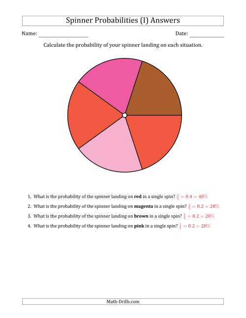 The Non-Numerical Spinners with Colors (5 Sections) (I) Math Worksheet Page 2