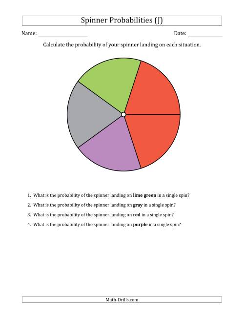 The Non-Numerical Spinners with Colors (5 Sections) (J) Math Worksheet