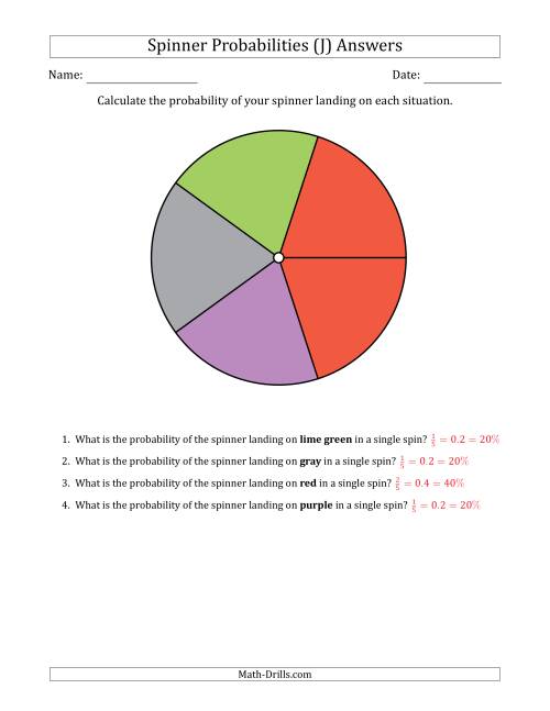 The Non-Numerical Spinners with Colors (5 Sections) (J) Math Worksheet Page 2