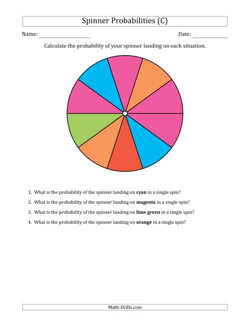 The Non-Numerical Spinners with Colors (10 Sections) (C) Math Worksheet