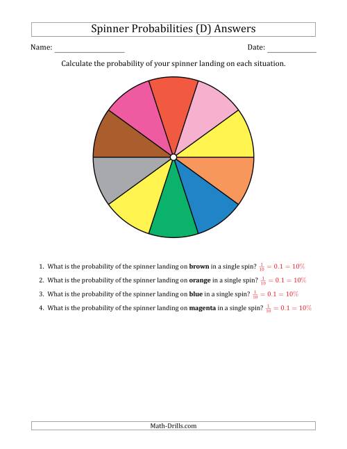 The Non-Numerical Spinners with Colors (10 Sections) (D) Math Worksheet Page 2