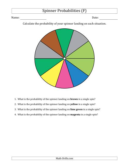 The Non-Numerical Spinners with Colors (10 Sections) (F) Math Worksheet