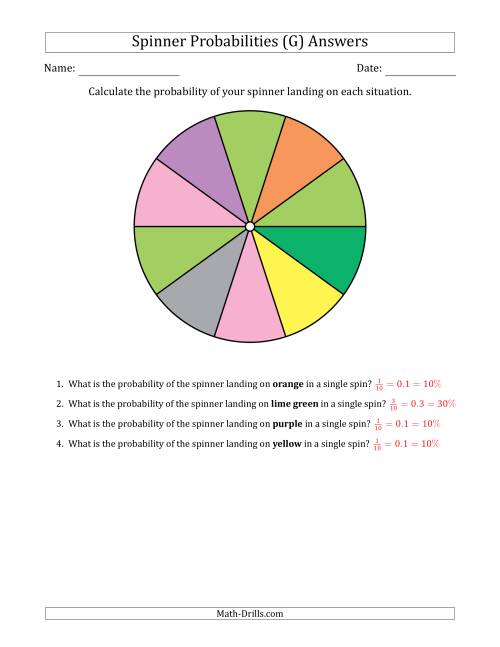 The Non-Numerical Spinners with Colors (10 Sections) (G) Math Worksheet Page 2
