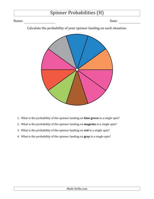 The Non-Numerical Spinners with Colors (10 Sections) (H) Math Worksheet