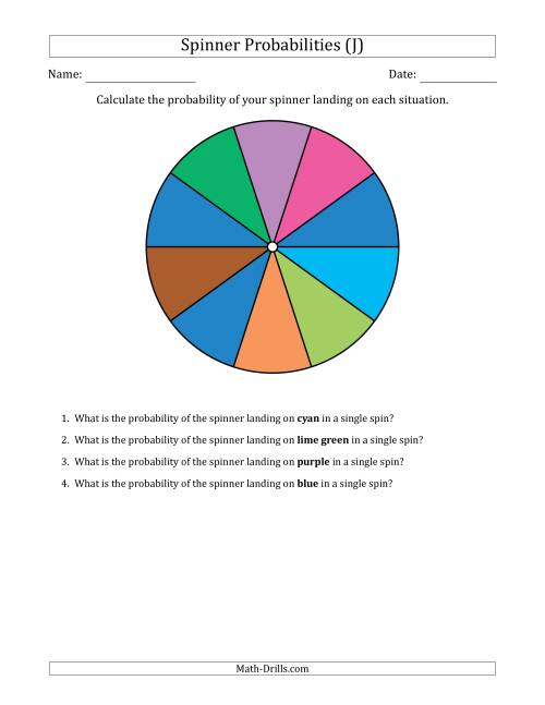 The Non-Numerical Spinners with Colors (10 Sections) (J) Math Worksheet