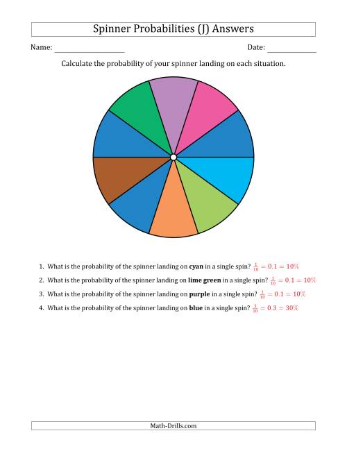 The Non-Numerical Spinners with Colors (10 Sections) (J) Math Worksheet Page 2