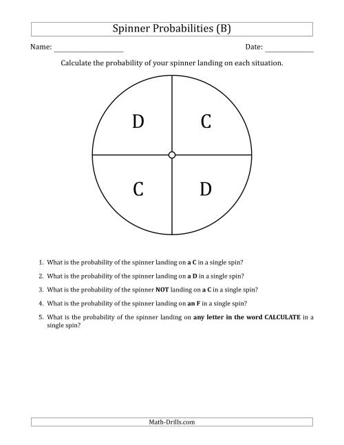 The Non-Numerical Spinners with Letters (4 Sections) (B) Math Worksheet