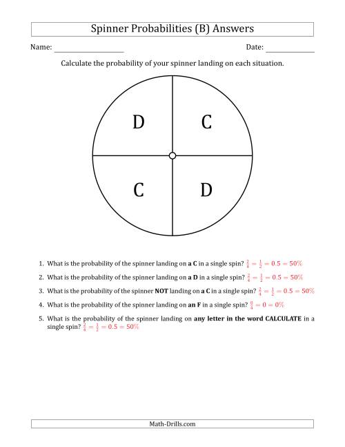 The Non-Numerical Spinners with Letters (4 Sections) (B) Math Worksheet Page 2