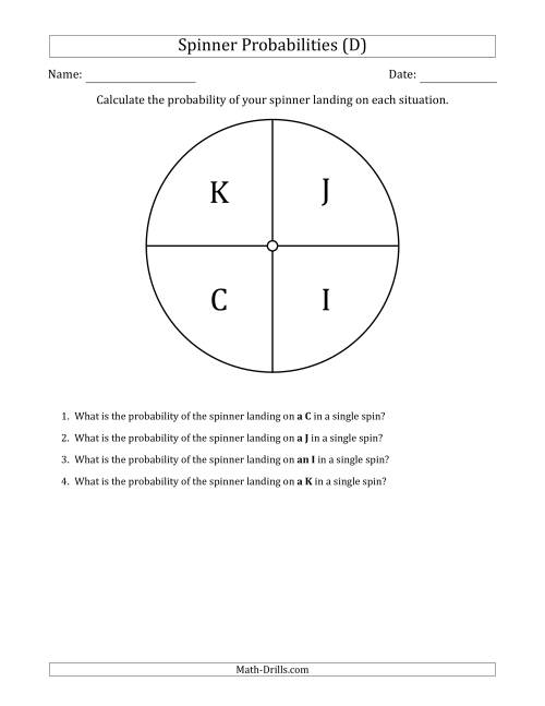 The Non-Numerical Spinners with Letters (4 Sections) (D) Math Worksheet