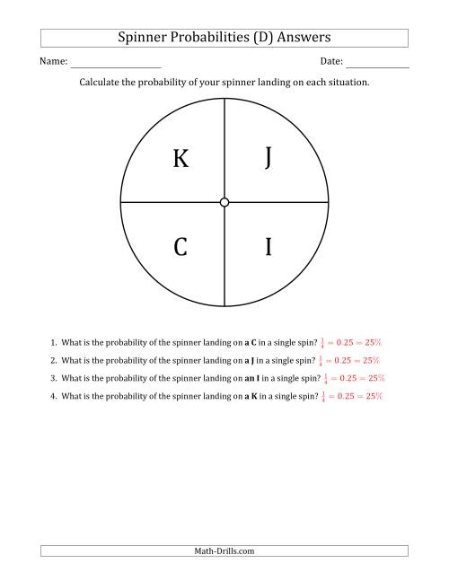 The Non-Numerical Spinners with Letters (4 Sections) (D) Math Worksheet Page 2
