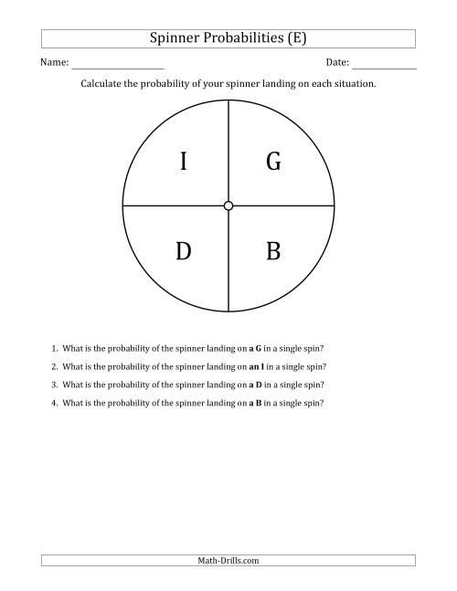 The Non-Numerical Spinners with Letters (4 Sections) (E) Math Worksheet