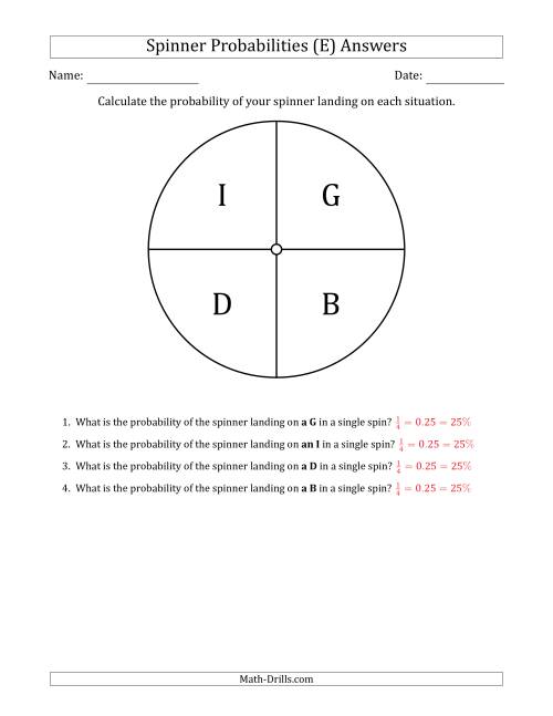 The Non-Numerical Spinners with Letters (4 Sections) (E) Math Worksheet Page 2