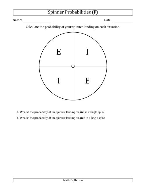 The Non-Numerical Spinners with Letters (4 Sections) (F) Math Worksheet