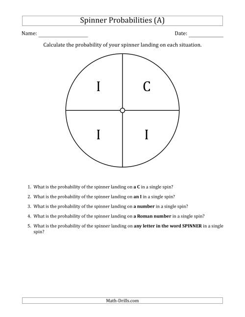 The Non-Numerical Spinners with Letters (4 Sections) (All) Math Worksheet