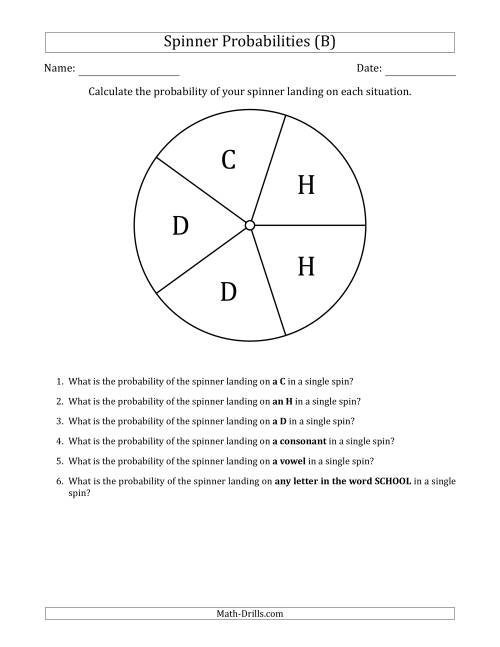 The Non-Numerical Spinners with Letters (5 Sections) (B) Math Worksheet
