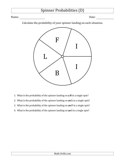 The Non-Numerical Spinners with Letters (5 Sections) (D) Math Worksheet