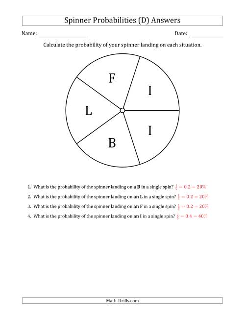 The Non-Numerical Spinners with Letters (5 Sections) (D) Math Worksheet Page 2
