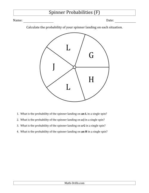 The Non-Numerical Spinners with Letters (5 Sections) (F) Math Worksheet
