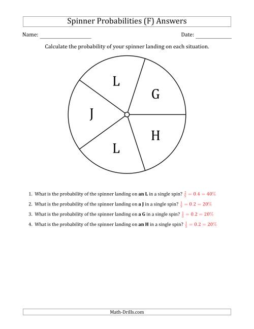 The Non-Numerical Spinners with Letters (5 Sections) (F) Math Worksheet Page 2