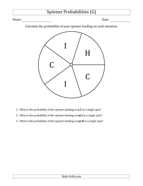 The Non-Numerical Spinners with Letters (5 Sections) (G) Math Worksheet