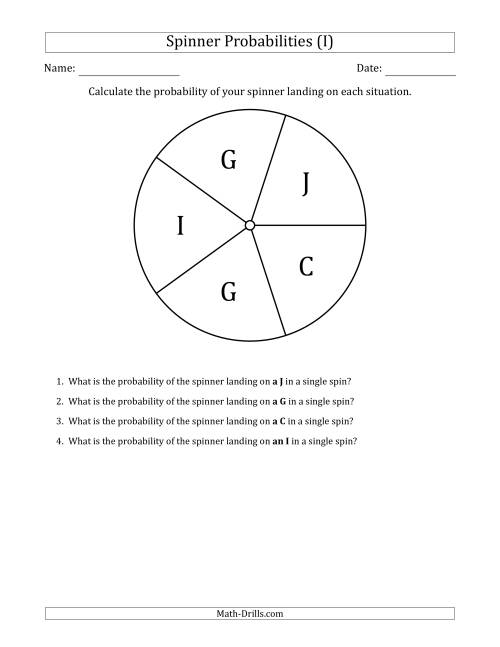 The Non-Numerical Spinners with Letters (5 Sections) (I) Math Worksheet
