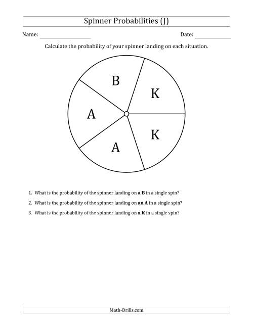 The Non-Numerical Spinners with Letters (5 Sections) (J) Math Worksheet