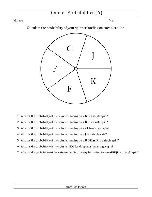 The Non-Numerical Spinners with Letters (5 Sections) (All) Math Worksheet