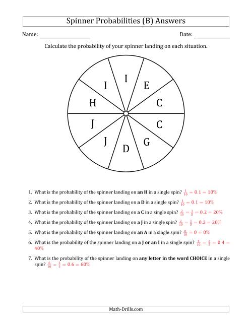 The Non-Numerical Spinners with Letters (10 Sections) (B) Math Worksheet Page 2