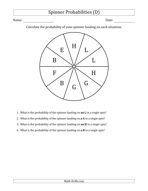 The Non-Numerical Spinners with Letters (10 Sections) (D) Math Worksheet