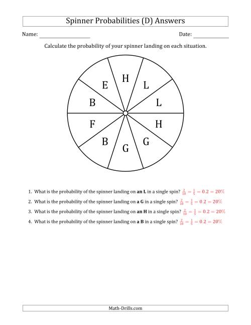 The Non-Numerical Spinners with Letters (10 Sections) (D) Math Worksheet Page 2
