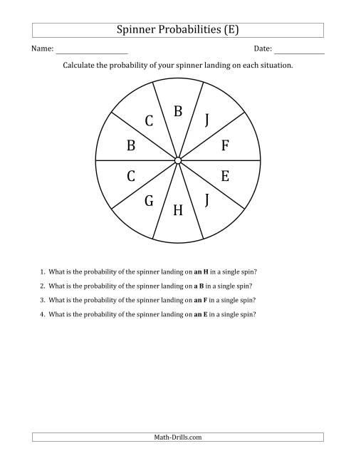 The Non-Numerical Spinners with Letters (10 Sections) (E) Math Worksheet