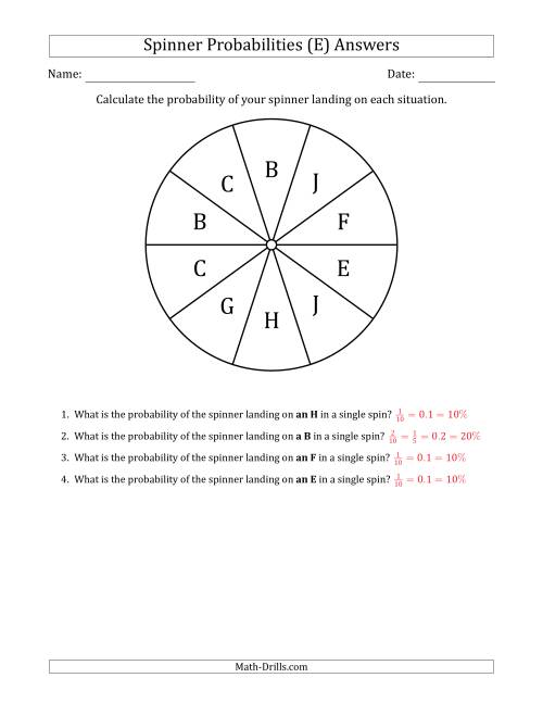 The Non-Numerical Spinners with Letters (10 Sections) (E) Math Worksheet Page 2