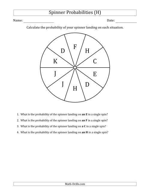 The Non-Numerical Spinners with Letters (10 Sections) (H) Math Worksheet