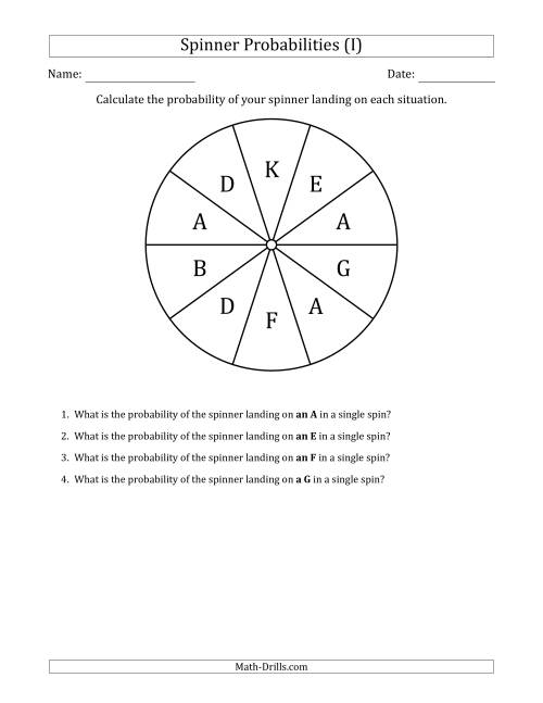 The Non-Numerical Spinners with Letters (10 Sections) (I) Math Worksheet