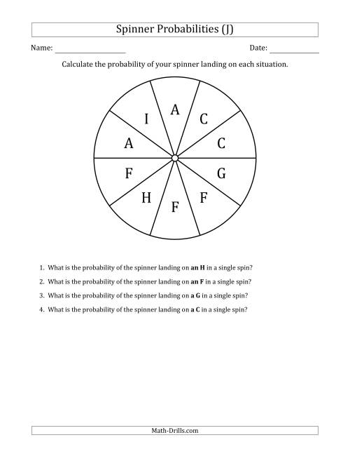 The Non-Numerical Spinners with Letters (10 Sections) (J) Math Worksheet