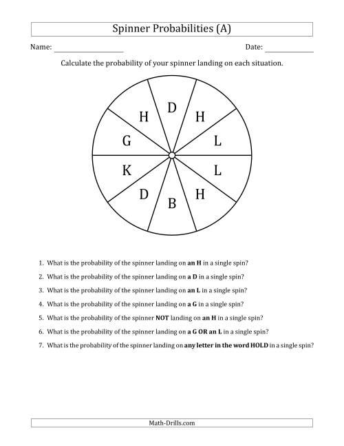 The Non-Numerical Spinners with Letters (10 Sections) (All) Math Worksheet