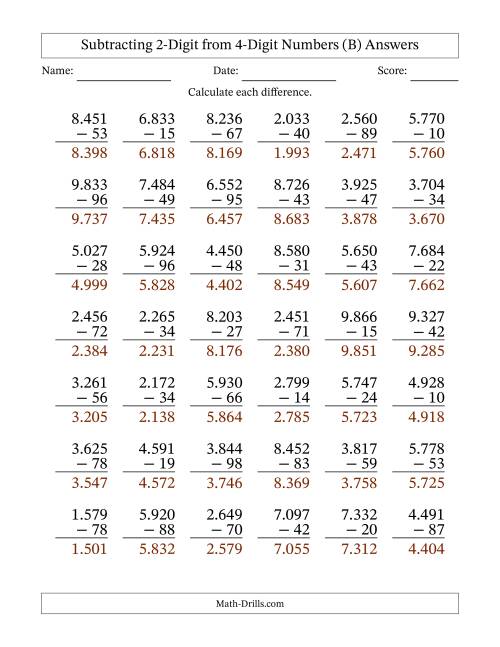 The Subtracting 2-Digit from 4-Digit Numbers With Some Regrouping (42 Questions) (Period Separated Thousands) (B) Math Worksheet Page 2