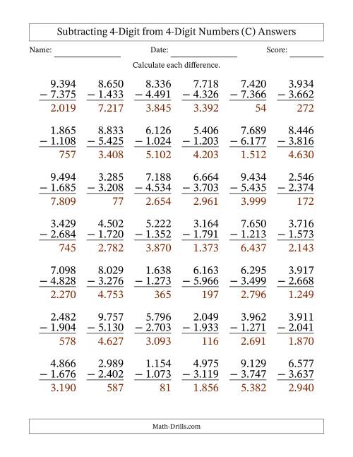 The Subtracting 4-Digit from 4-Digit Numbers With Some Regrouping (42 Questions) (Period Separated Thousands) (C) Math Worksheet Page 2