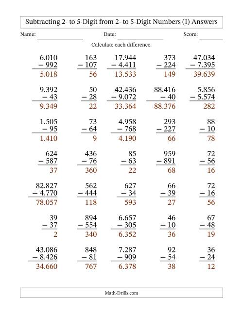 The Subtracting Various Multi-Digit Numbers from 2- to 5-Digits with Period-Separated Thousands (I) Math Worksheet Page 2