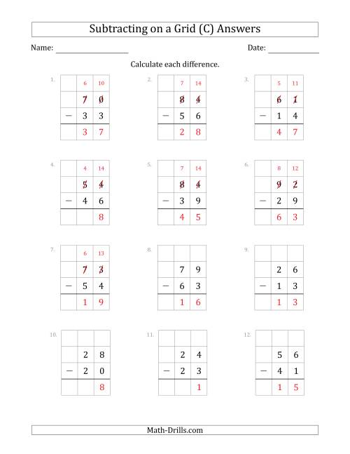 The Subtracting 2-Digit Numbers from 2-Digit Numbers With Grid Support (C) Math Worksheet Page 2
