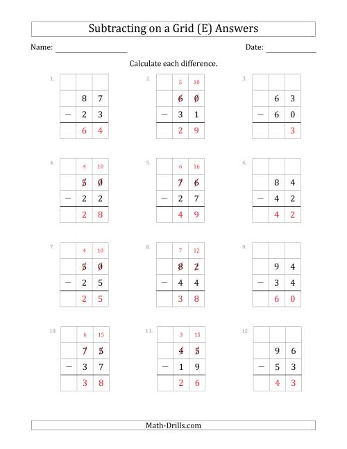 The Subtracting 2-Digit Numbers from 2-Digit Numbers With Grid Support (E) Math Worksheet Page 2