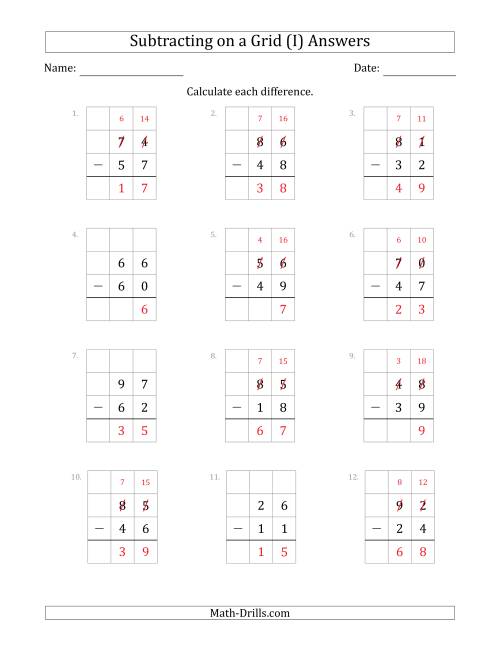 The Subtracting 2-Digit Numbers from 2-Digit Numbers With Grid Support (I) Math Worksheet Page 2