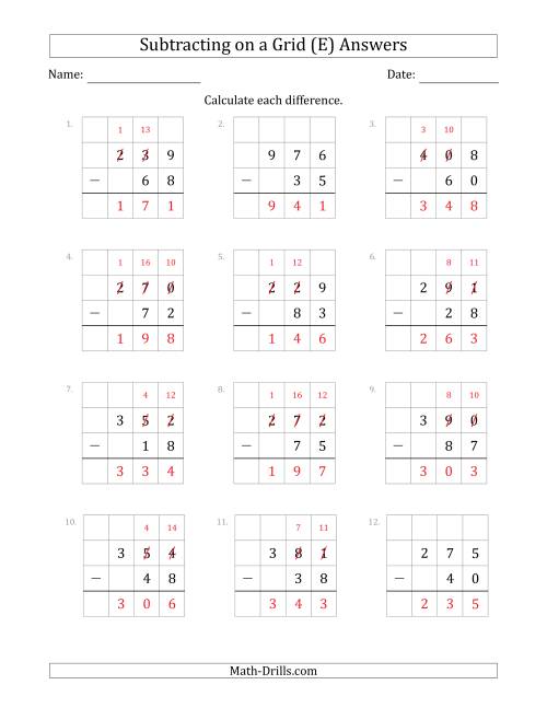 The Subtracting 2-Digit Numbers from 3-Digit Numbers With Grid Support (E) Math Worksheet Page 2