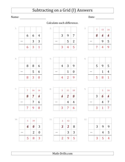 The Subtracting 2-Digit Numbers from 3-Digit Numbers With Grid Support (I) Math Worksheet Page 2