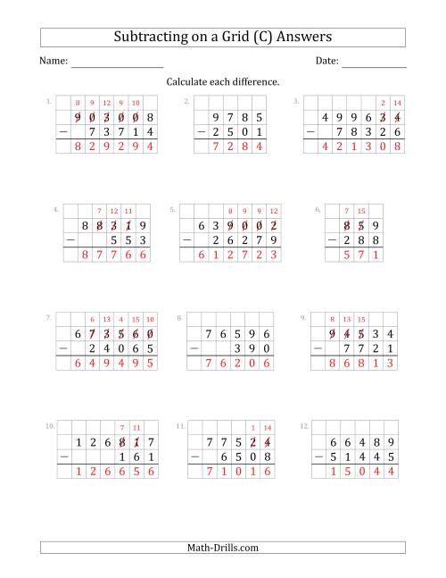 The Subtracting 3- to 6-Digit Numbers from 3- to 6-Digit Numbers With Grid Support (C) Math Worksheet Page 2