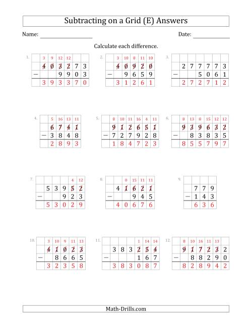 The Subtracting 3- to 6-Digit Numbers from 3- to 6-Digit Numbers With Grid Support (E) Math Worksheet Page 2