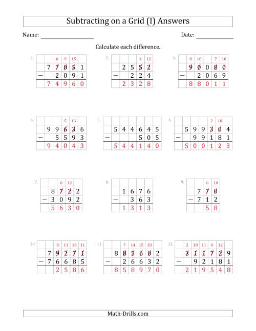 The Subtracting 3- to 6-Digit Numbers from 3- to 6-Digit Numbers With Grid Support (I) Math Worksheet Page 2
