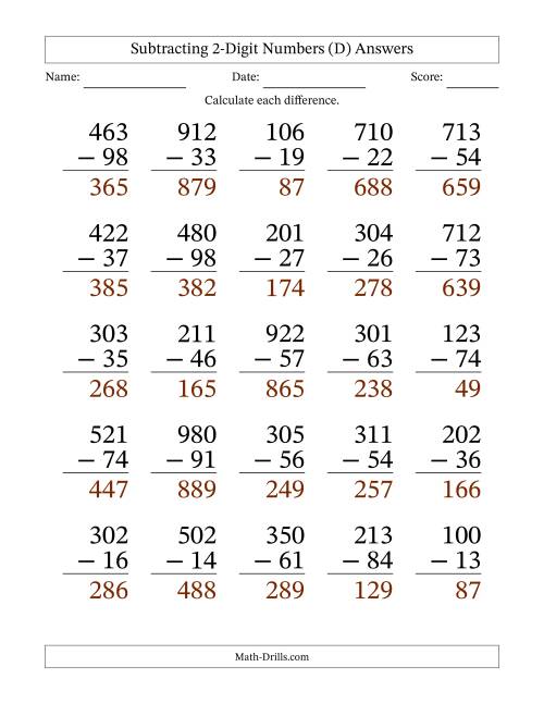 The Subtracting 2-Digit Numbers With All Regrouping (25 Questions) Large Print (D) Math Worksheet Page 2